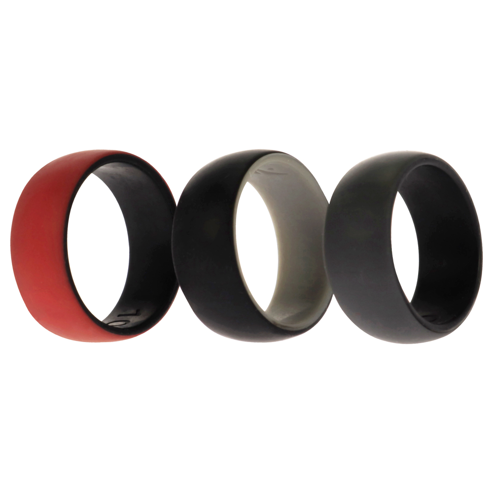 Silicone Wedding 2Layer Dome Ring Set - Black-Red by ROQ for Men - 3 x 10